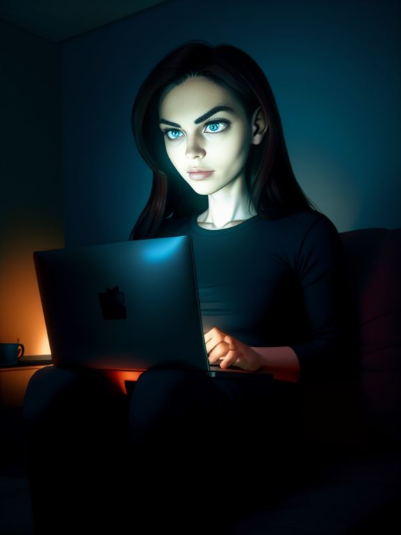 00003-1965436952-1 woman, sitting on sofa, legs apart, gooning, dark room, lit by screen, laptop computer, coffee table, slack jaw,, Stareware, _.jpeg